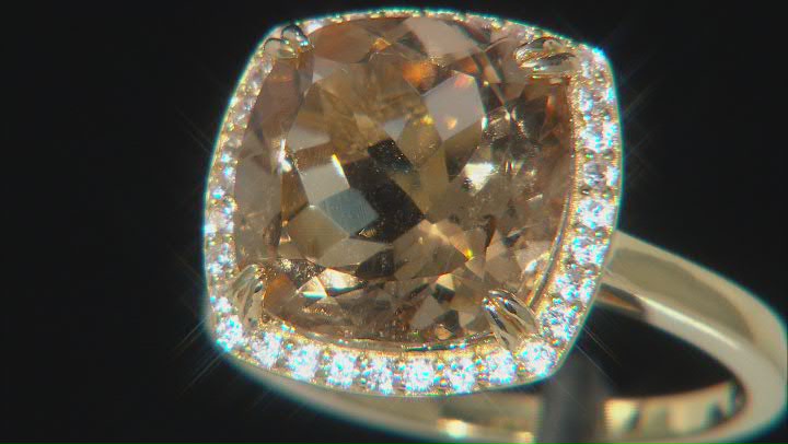 Champagne Quartz and White Zircon 18k Yellow Gold Over Silver Ring 5.75ctw Video Thumbnail