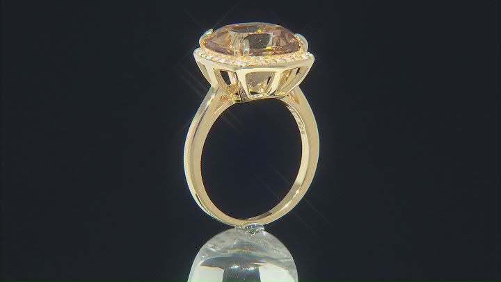 Champagne Quartz and White Zircon 18k Yellow Gold Over Silver Ring 5.75ctw Video Thumbnail