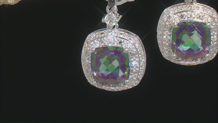 Multi-Color Peacock Quartz, Sapphire & Zircon Rhodium Over Silver Earrings 8.65ctw Video Thumbnail