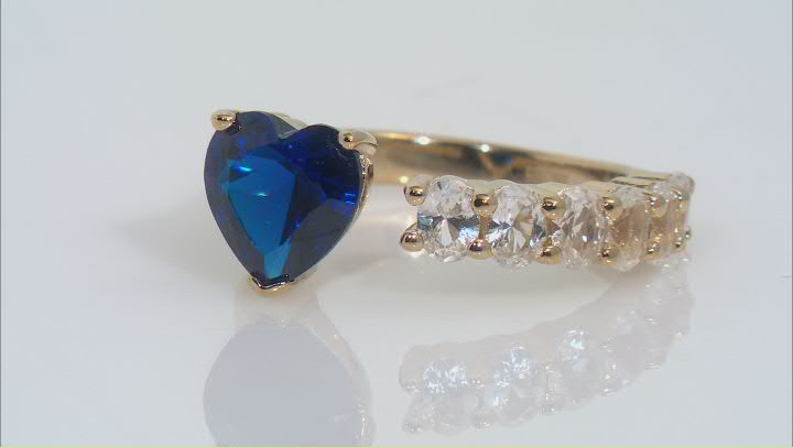 Blue Lab Created Spinel & Lab Sapphire 18k Gold Over Silver Heart Ring 2.63ctw Video Thumbnail