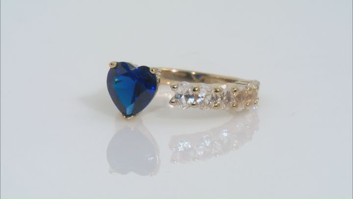 Blue Lab Created Spinel & Lab Sapphire 18k Gold Over Silver Heart Ring 2.63ctw Video Thumbnail