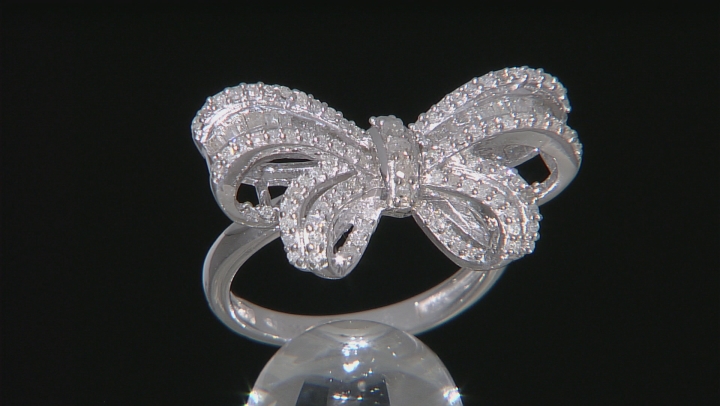 White Diamond Rhodium Over Sterling Silver Bow Ring .50ctw Video Thumbnail