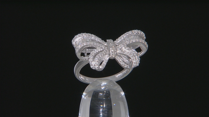 White Diamond Rhodium Over Sterling Silver Bow Ring .50ctw Video Thumbnail