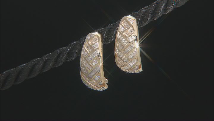 White Diamond 10k Yellow Gold J-Hoop Earrings 0.65ctw Video Thumbnail