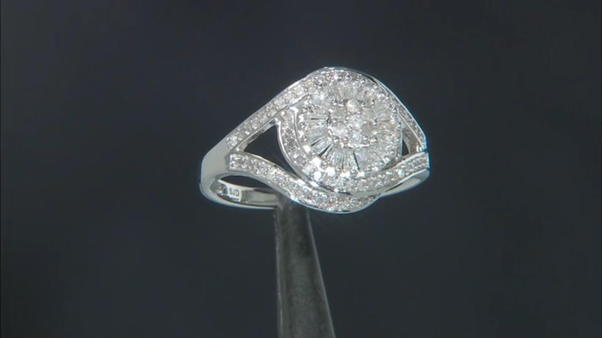 White Diamond Platinum Over Sterling Silver Halo Ring 0.55ctw Video Thumbnail