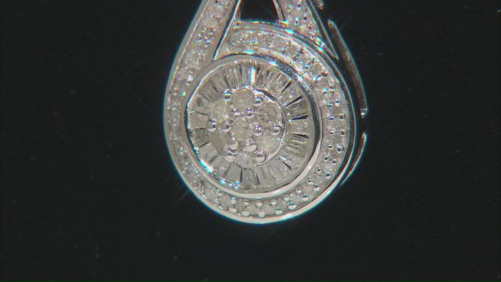 White Diamond Platinum Over Sterling Silver Halo Pendant With 18" Singapore Chain 0.50ctw Video Thumbnail