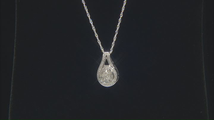 White Diamond Platinum Over Sterling Silver Halo Pendant With 18" Singapore Chain 0.50ctw Video Thumbnail