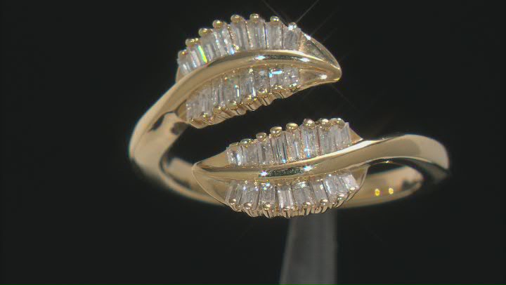 White Diamond 14k Yellow Gold Over Sterling Silver Leaf Ring 0.50ctw Video Thumbnail