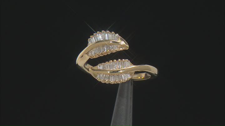 White Diamond 14k Yellow Gold Over Sterling Silver Leaf Ring 0.50ctw Video Thumbnail