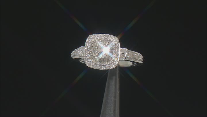 White Diamond Rhodium Over Sterling Silver Halo Ring 0.55ctw Video Thumbnail