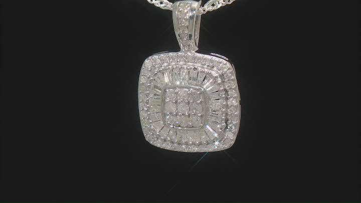 White Diamond Rhodium Over Sterling Silver Halo Pendant With 18" Singapore Chain 0.60ctw Video Thumbnail
