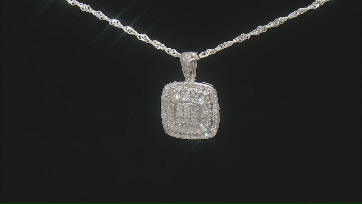 White Diamond Rhodium Over Sterling Silver Halo Pendant With 18" Singapore Chain 0.60ctw Video Thumbnail