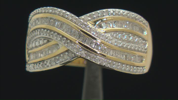 White Diamond 14k Yellow Gold Over Sterling Silver Crossover Ring 0.55ctw Video Thumbnail