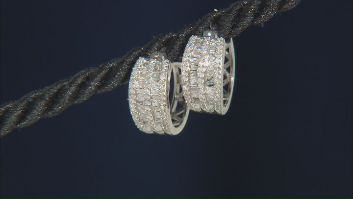White Diamond 10k White Gold Huggie Earrings 0.85ctw Video Thumbnail