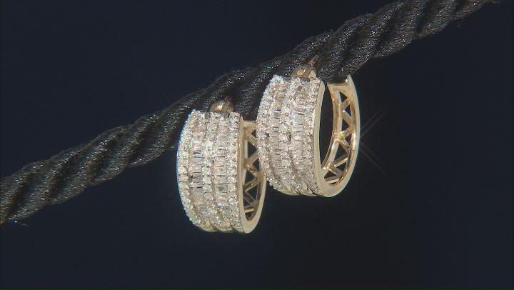 White Diamond 10k Yellow Gold Huggie Earrings 0.85ctw Video Thumbnail