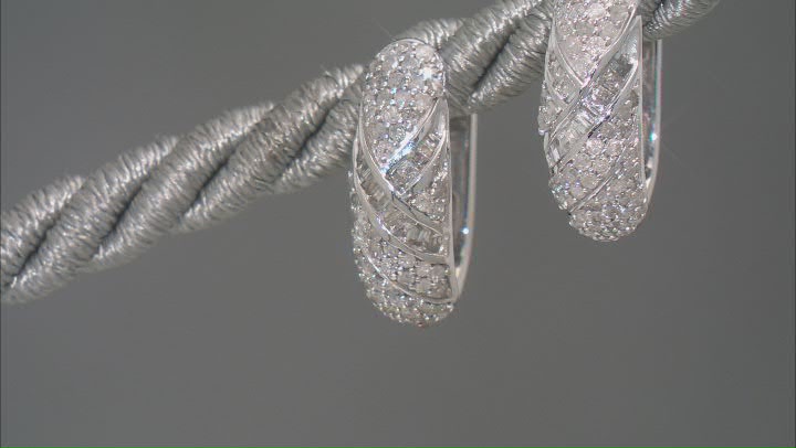 White Diamond 10k White Gold Cluster Drop Earrings 1.00ctw Video Thumbnail