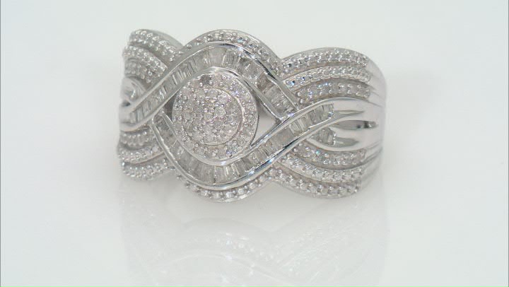 White Diamond Rhodium Over Sterling Silver Cluster Ring 0.65ctw Video Thumbnail