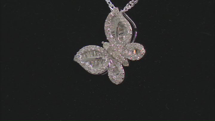White Diamond Rhodium Over Sterling Silver Butterfly Slide Pendant With 18" Singapore Chain 0.50ctw Video Thumbnail
