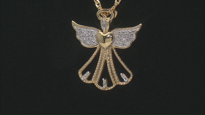 White Diamond 14k Yellow Gold Over Sterling Silver Angel Slide Pendant With Singapore Chain 0.10ctw Video Thumbnail