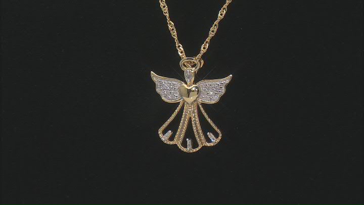 White Diamond 14k Yellow Gold Over Sterling Silver Angel Slide Pendant With Singapore Chain 0.10ctw Video Thumbnail