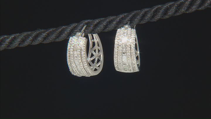 White Diamond Rhodium Over Sterling Silver Hoop Earrings 0.65ctw Video Thumbnail