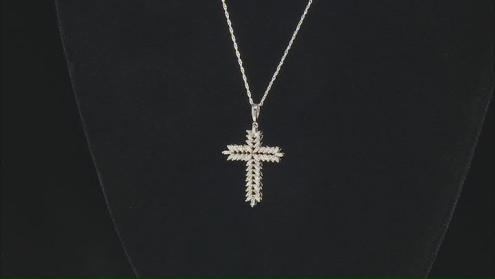 White Diamond Rhodium Over Sterling Silver Cross Pendant With 18" Rope Chain 0.50ctw Video Thumbnail