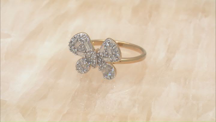 White Diamond 14k Yellow Gold Over Sterling Silver Butterfly Ring 0.45ctw Video Thumbnail