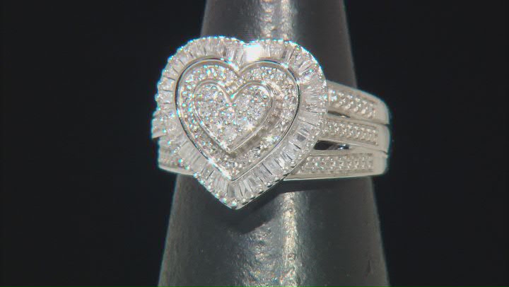 White Diamond Rhodium Over Sterling Silver Cluster Heart Ring 0.50ctw Video Thumbnail
