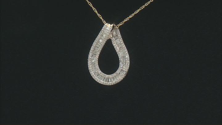 White Diamond 10k Yellow Gold Slide Pendant With 18" Rope Chain 1.00ctw Video Thumbnail