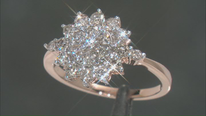 Diamond 10K Rose Gold Cluster Ring 1.00ctw Video Thumbnail