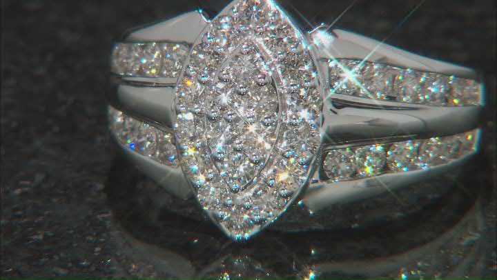 White Diamond 950 Platinum Cluster Ring 1.25ctw Video Thumbnail