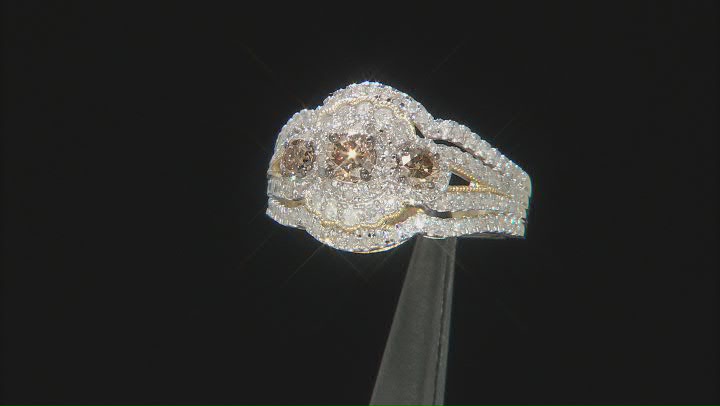 Champagne and White Diamond 10k Yellow Gold Cluster Ring 1.50ctw Video Thumbnail