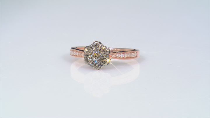 Champagne And White Diamond 10k Rose Gold Flower Cluster Ring 0.75ctw Video Thumbnail