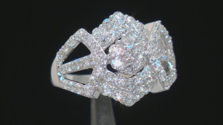 White Diamond Platinum Cluster Ring 1.50ctw Video Thumbnail