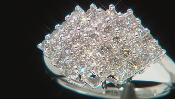 Diamond 10k White Gold Cluster Ring 1.50ctw Video Thumbnail