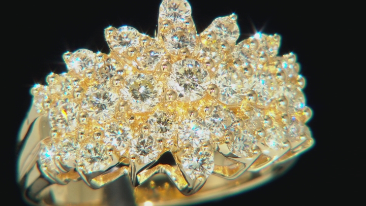 Light Yellow Diamond 10k Yellow Gold Multi-Row Cluster Ring 1.90ctw Video Thumbnail