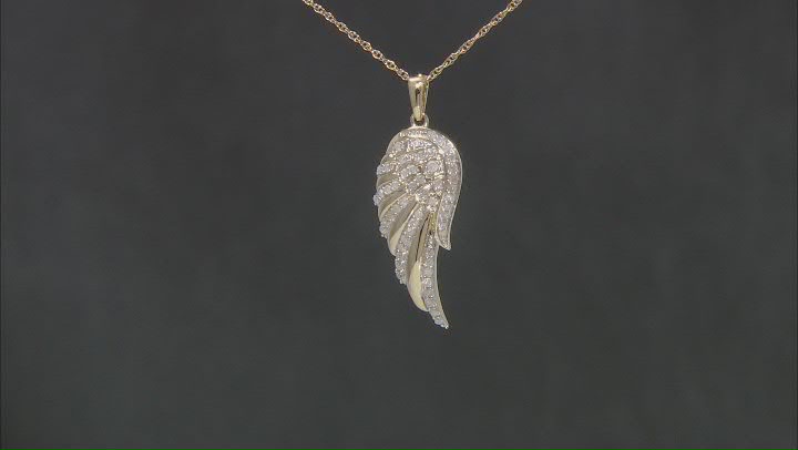 White Diamond 10k Yellow Gold Angel Wing Pendant With 18" Rope Chain 0.50ctw Video Thumbnail