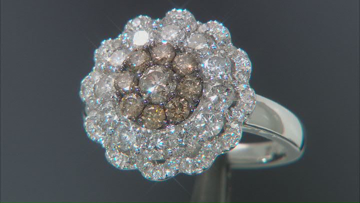 Champagne And White Diamond 10k White Gold Cluster Ring 2.00ctw Video Thumbnail