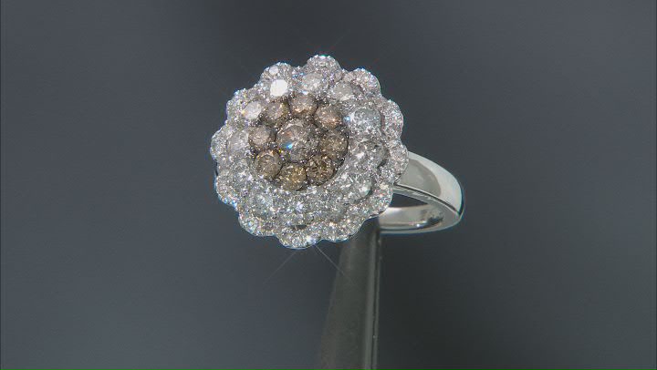 Champagne And White Diamond 10k White Gold Cluster Ring 2.00ctw Video Thumbnail