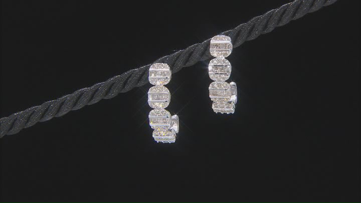 White Diamond 10k White Gold J-Hoop Earrings 1.35ctw Video Thumbnail
