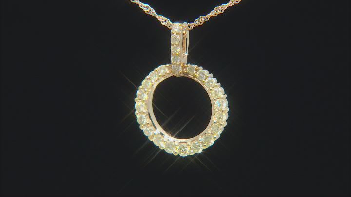 Natural Yellow Diamond 10k Yellow Gold Circle Pendant With 18" Singapore Chain 0.45ctw Video Thumbnail