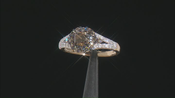 Champagne And White Diamond 10k Yellow Gold Halo Ring 1.30ctw Video Thumbnail