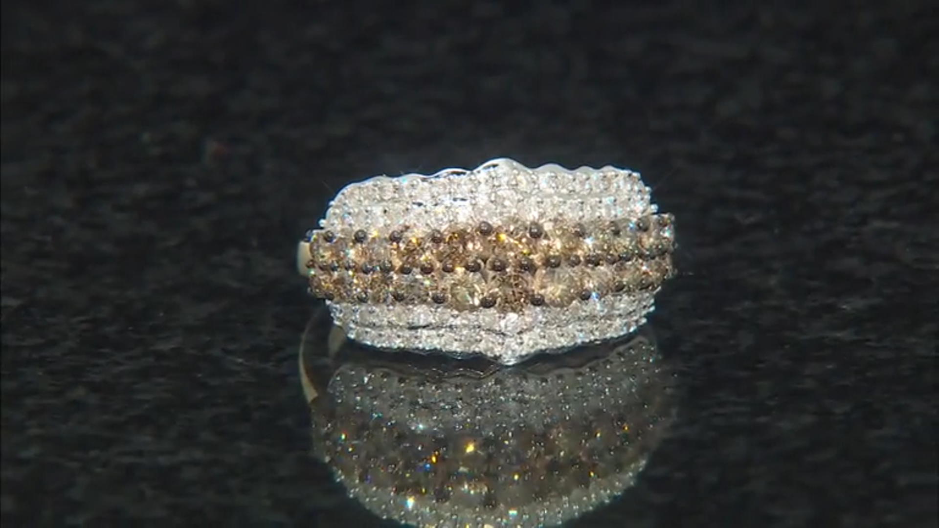 Champagne And White Diamond 10k Yellow Gold Band Ring 1.40ctw Video Thumbnail