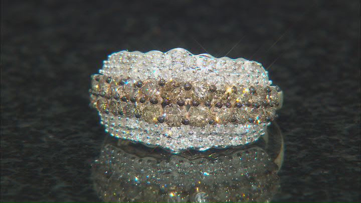 Champagne And White Diamond 10k Yellow Gold Band Ring 1.40ctw Video Thumbnail