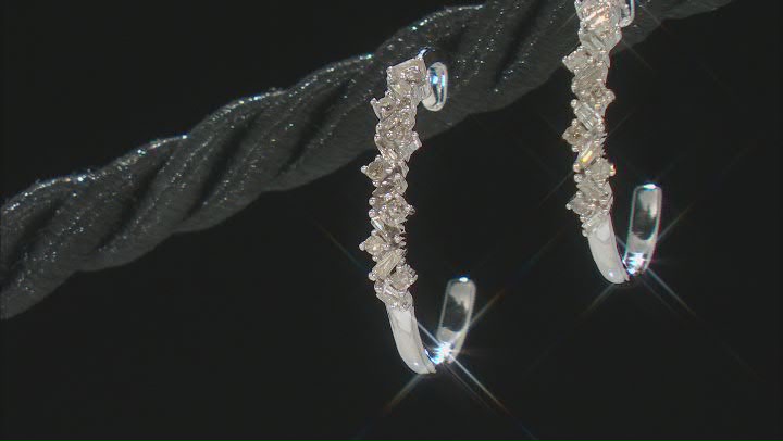 White Diamond 10k White Gold Hoop Earrings 0.15ctw Video Thumbnail