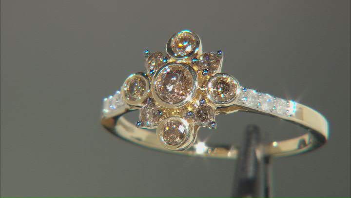 Champagne And White Diamond 10k Yellow Gold Cluster Ring 0.45ctw Video Thumbnail
