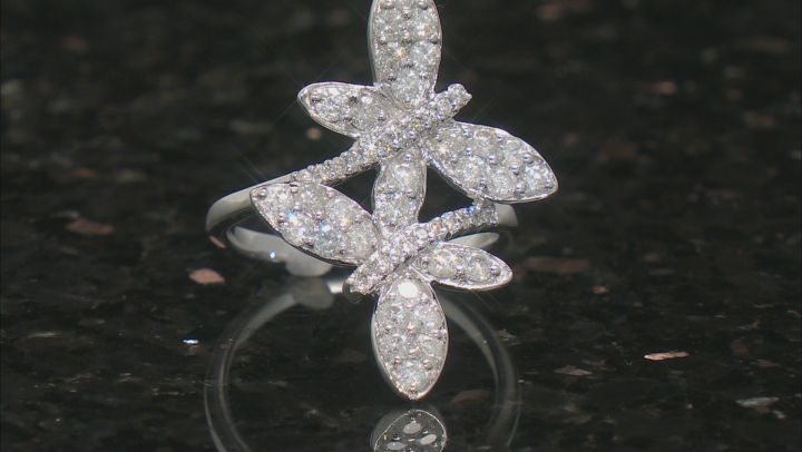 White Diamond 10k White Gold Dragonfly Ring 1.00ctw Video Thumbnail