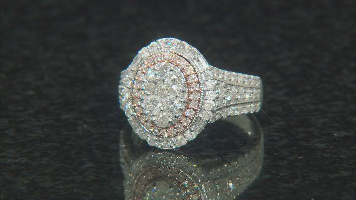 White Diamond 10k White And Rose Gold Halo Ring 1.50ctw Video Thumbnail