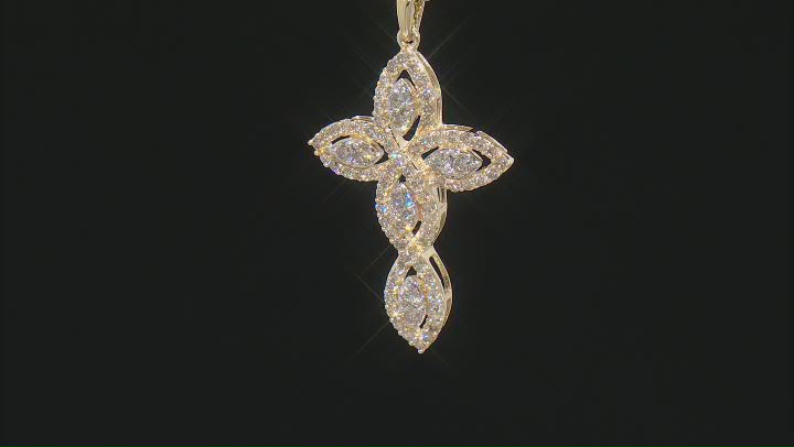 Diamond 10k Yellow Gold Cross Pendant With 18" Cable Chain 1.00ctw Video Thumbnail
