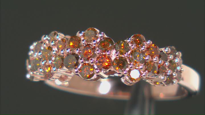 Red Diamond 10k Rose Gold Cluster Band Ring 1.00ctw Video Thumbnail